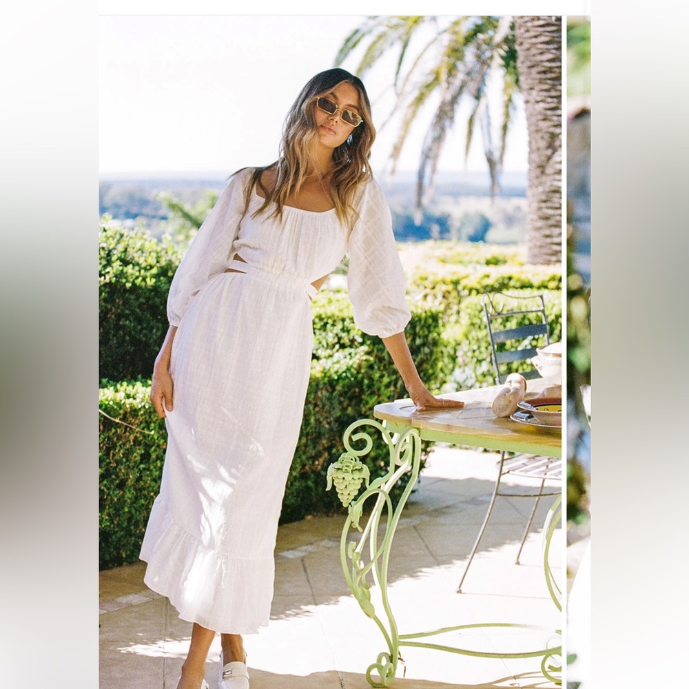 Sabo Skirt Laylani Dress - White Cutout Midi Dress size medium
